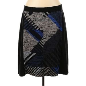 NIC + ZOE Color Block Black Blue Geometric Stretch Knit Comfy Pull On Skirt